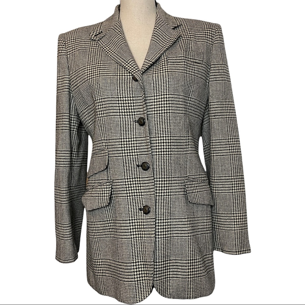 Lauren Ralph Lauren Wool Silk Blend Plaid Old Money Style Equestrian Blazer Sz 8